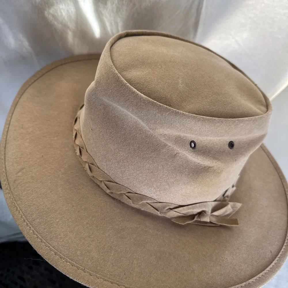 Aussie Mate Hats Brown Suede Western Hat with Braided Band Sz XL Australia Made